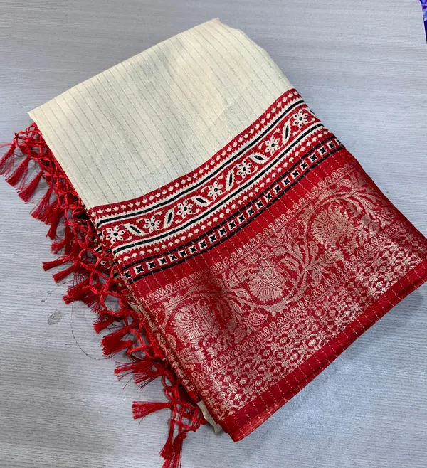 TRADITIONAL_CREAM_AND_RED_COLOR_WITH_BEAUTIFULL_GOLDEN_WEVING_SAREE_WITH_LESS_BORDER