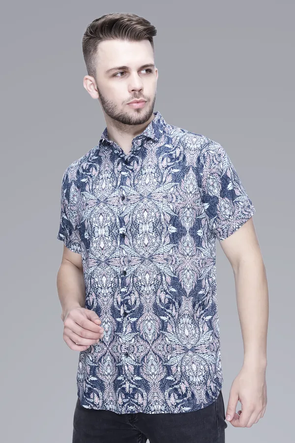 Blue_Rayon_Leaf_Slim_Fit_Half_Sleeve_Shirt_For_Men