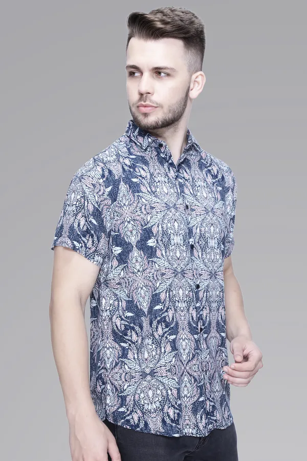 Blue_Rayon_Leaf_Slim_Fit_Half_Sleeve_Shirt_For_Men