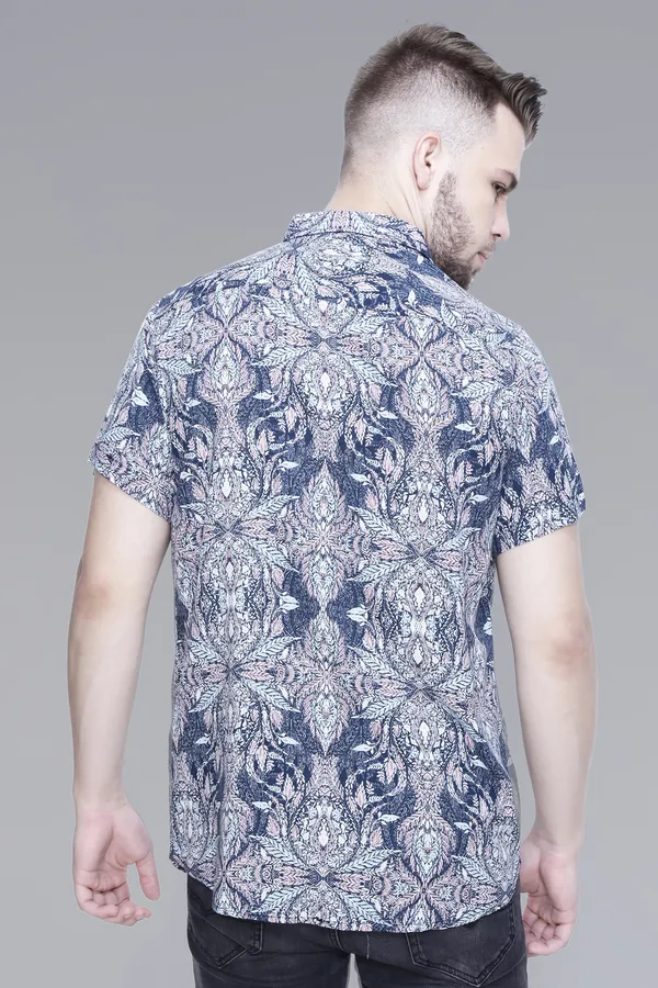 Blue_Rayon_Leaf_Slim_Fit_Half_Sleeve_Shirt_For_Men