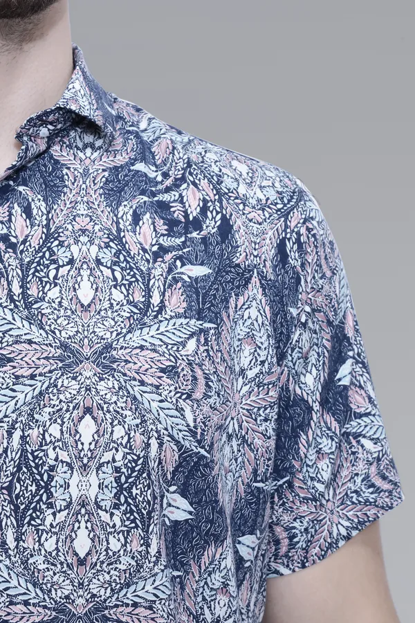 Blue_Rayon_Leaf_Slim_Fit_Half_Sleeve_Shirt_For_Men