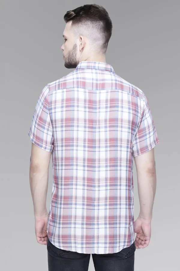 White_Rayon_Checks_Slim_Fit_Half_Sleeve_Shirt_For_Men