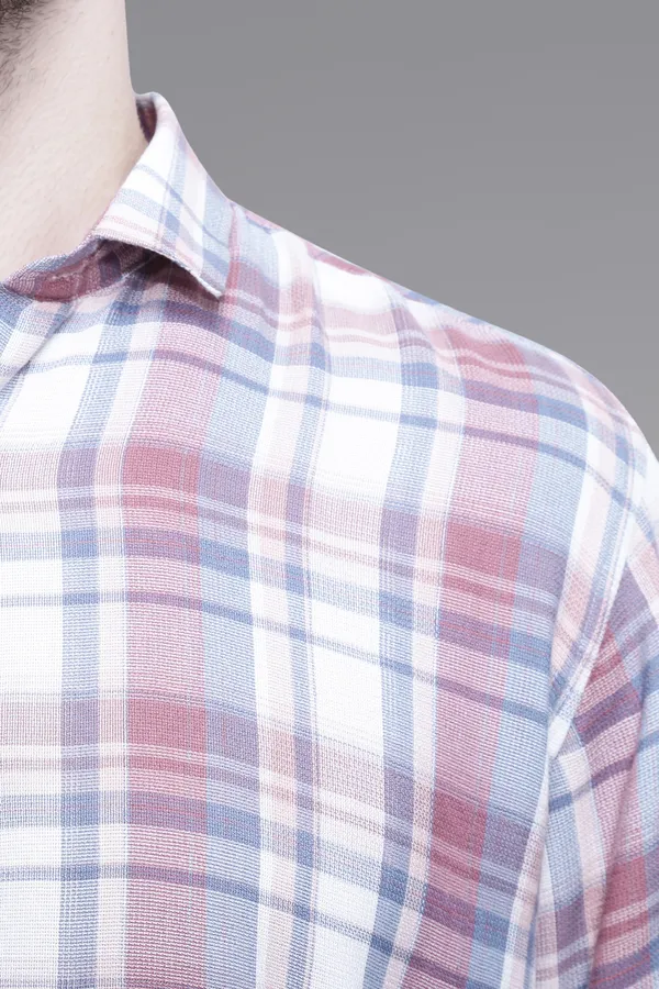 White_Rayon_Checks_Slim_Fit_Half_Sleeve_Shirt_For_Men