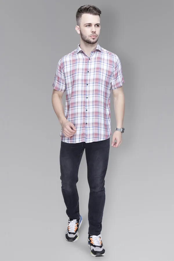 White_Rayon_Checks_Slim_Fit_Half_Sleeve_Shirt_For_Men