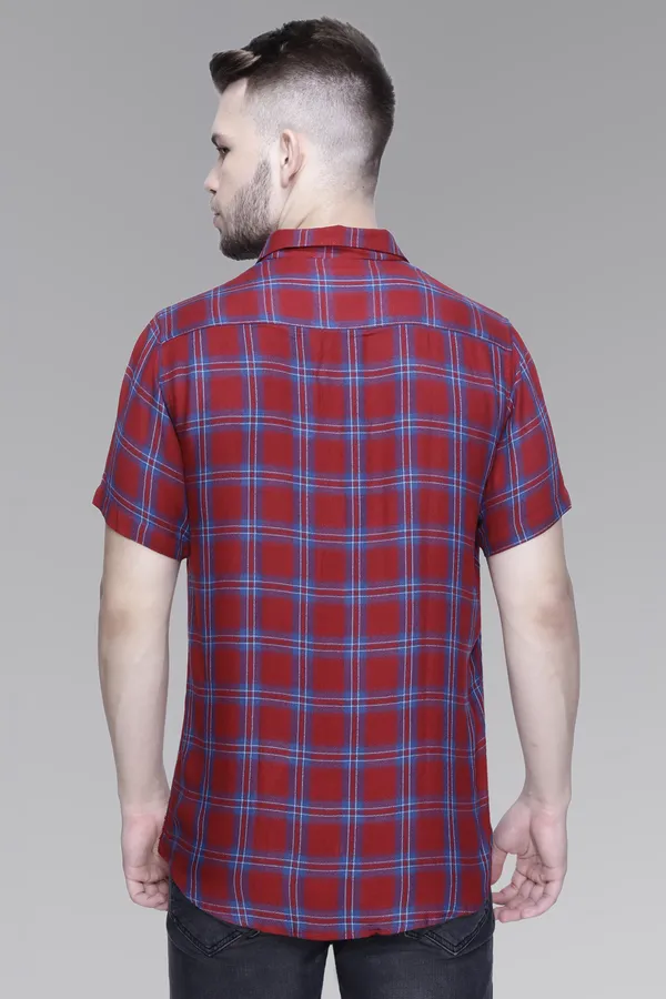 Maroon_Rayon_Checks_Slim_Fit_Half_Sleeve_Shirt_For_Men