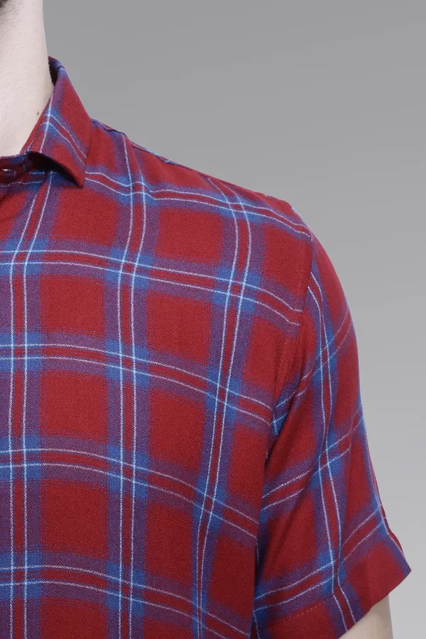 Maroon_Rayon_Checks_Slim_Fit_Half_Sleeve_Shirt_For_Men