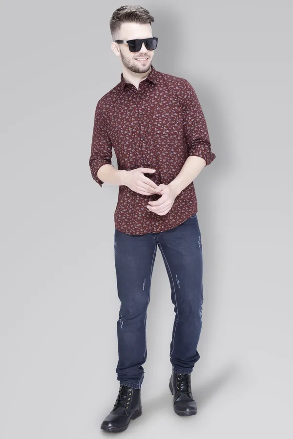Brown_Cotton_Floral_Regular_Fit_Full_Sleeve_Shirt_For_Men