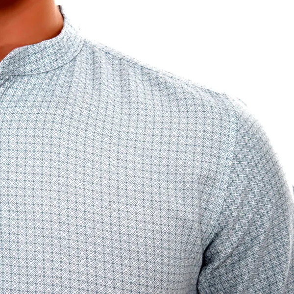 White_Cotton_Geometric_Slim_Fit_Short_Kurta_For_Men