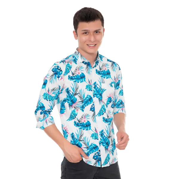 White_And_Blue_Cotton_Floral_Slim_Fit_Full_Sleeve_Shirt_For_Men
