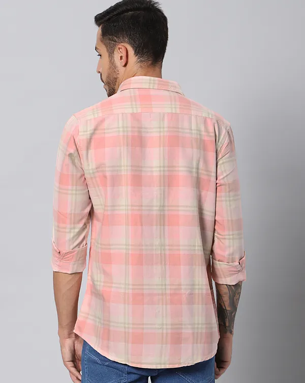 Peach_Cotton_Checks_Slim_Fit_Full_Sleeve_Shirt_For_Men