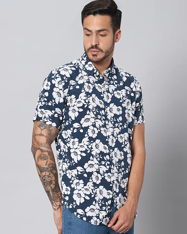 Blue_Rayon_Floral_Slim_Fit_Half_Sleeve_Shirt_For_Men