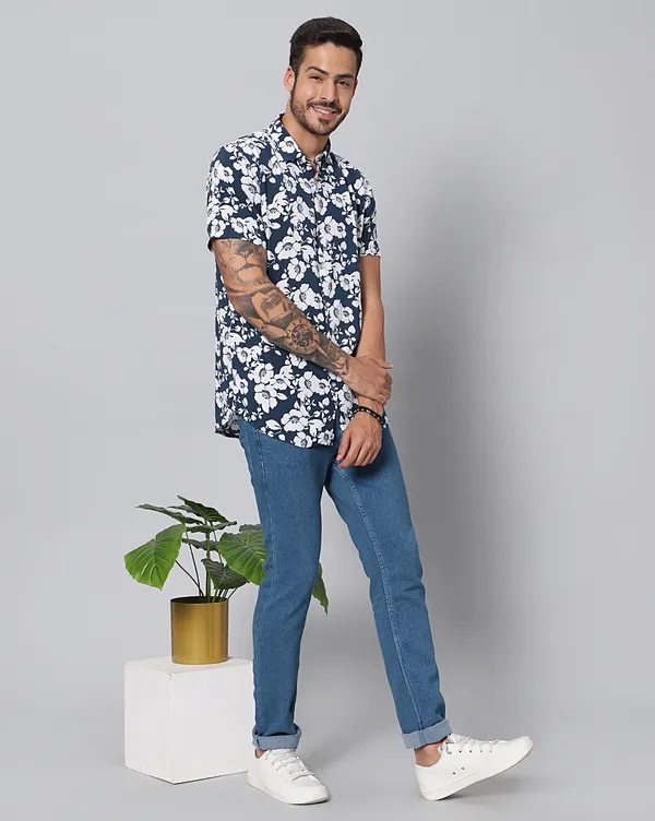 Blue_Rayon_Floral_Slim_Fit_Half_Sleeve_Shirt_For_Men