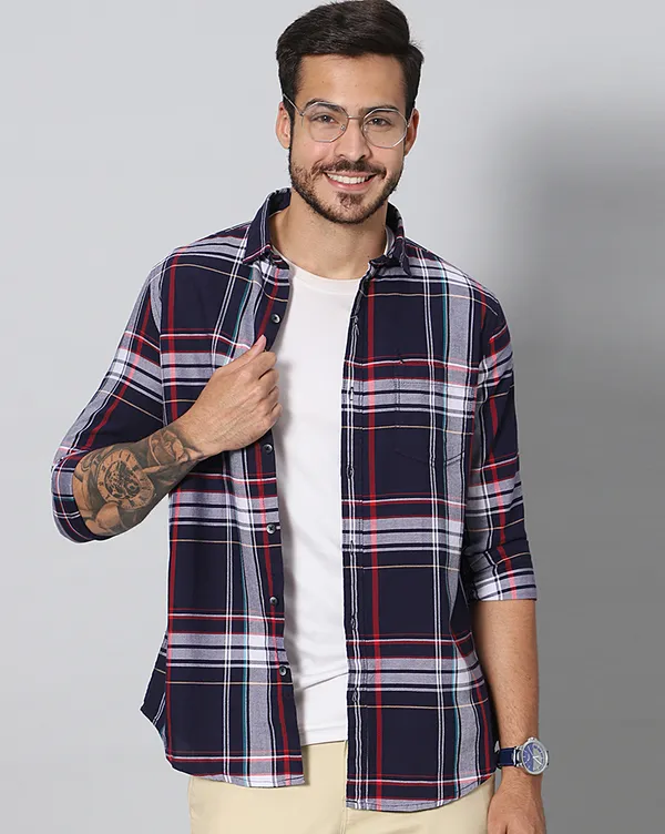 Blue_Cotton_Checks_Slim_Fit_Half_Sleeve_Shirt_For_Men