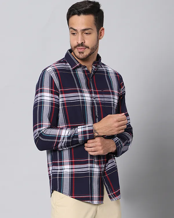 Blue_Cotton_Checks_Slim_Fit_Half_Sleeve_Shirt_For_Men