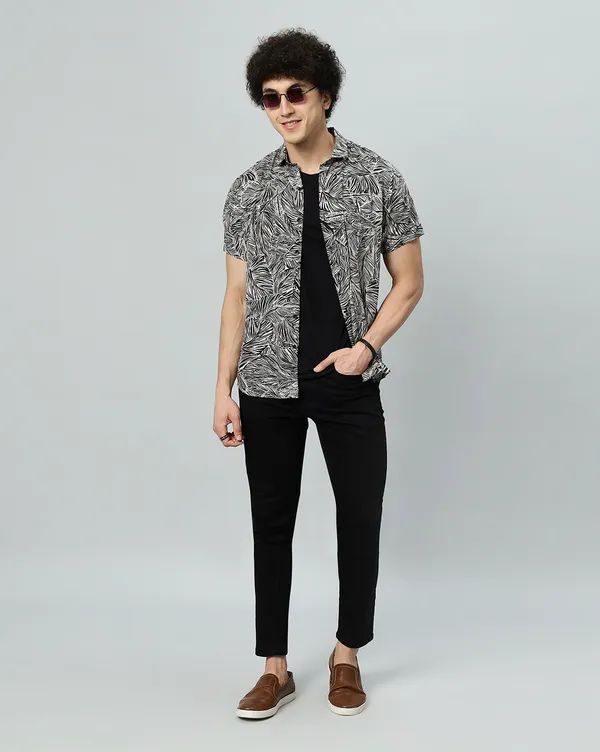 Black_Rayon_Leaf_Regular_Fit_Half_Sleeve_Shirt_For_Men
