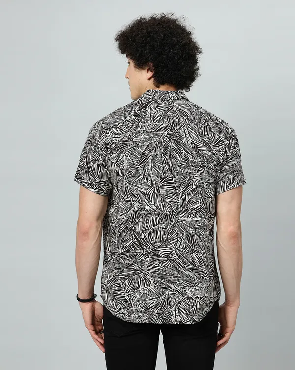 Black_Rayon_Leaf_Regular_Fit_Half_Sleeve_Shirt_For_Men