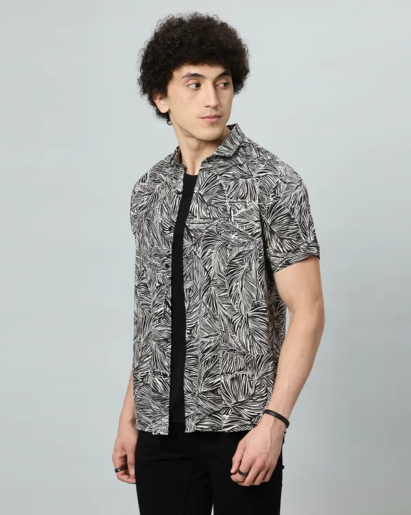 Black_Rayon_Leaf_Regular_Fit_Half_Sleeve_Shirt_For_Men