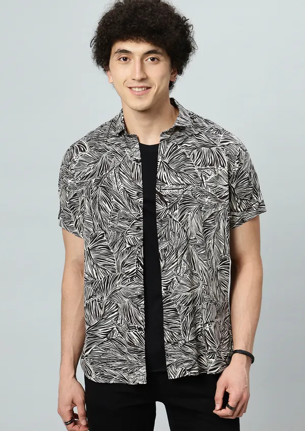 Black_Rayon_Leaf_Regular_Fit_Half_Sleeve_Shirt_For_Men