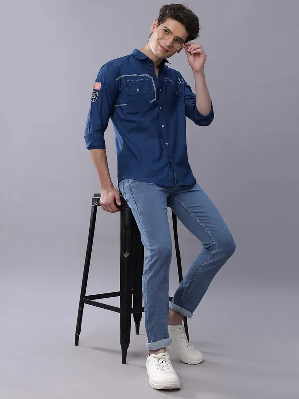 Blue_Slim_Fit_Full_Sleeves_Shirt_With_Cargo_Pockets_For_Men