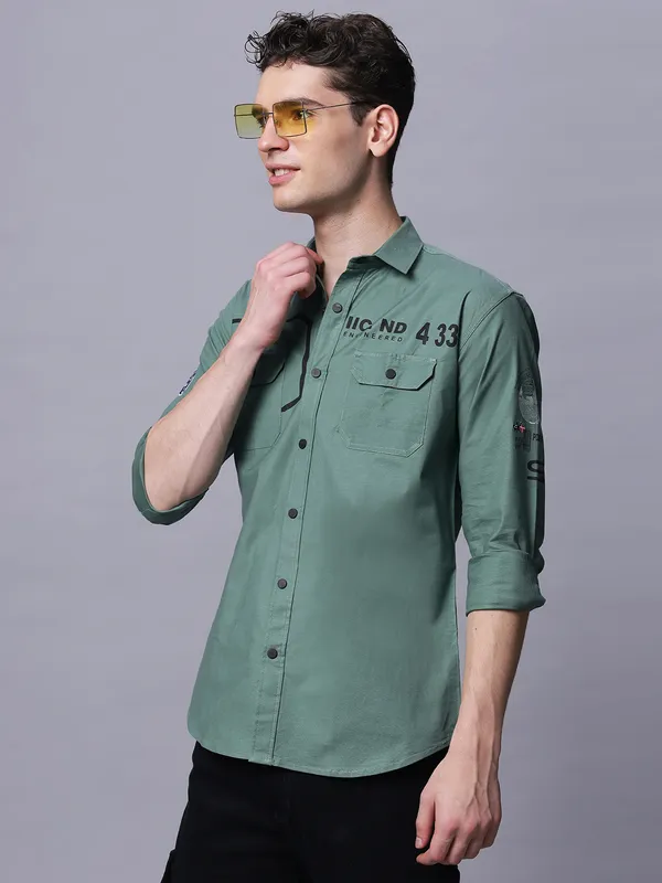 Green_Slim_Fit_Full_Sleeves_Shirt_With_Cargo_Pockets_For_Men