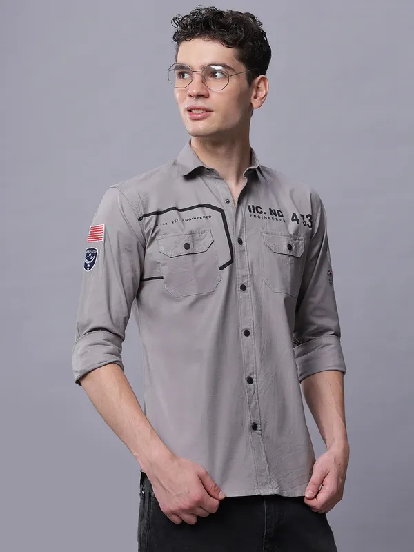 Grey_Slim_Fit_Full_Sleeves_Shirt_With_Cargo_Pockets_For_Men