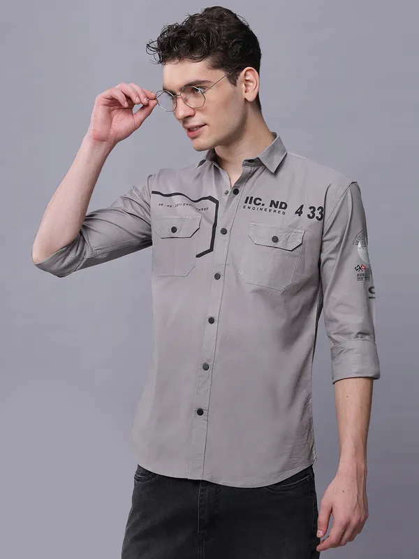Grey_Slim_Fit_Full_Sleeves_Shirt_With_Cargo_Pockets_For_Men