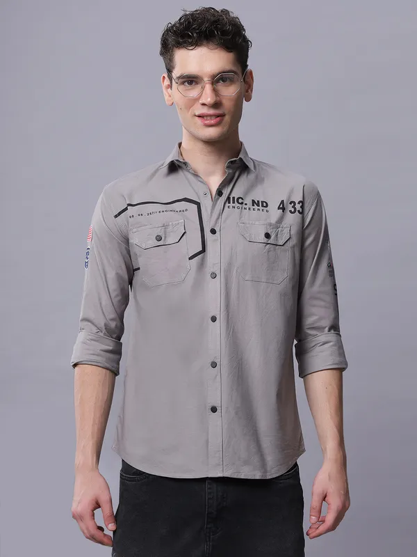 Grey_Slim_Fit_Full_Sleeves_Shirt_With_Cargo_Pockets_For_Men