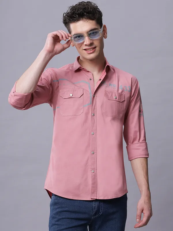 Pink_Slim_Fit_Cotton_Full_Sleeves_Cargo_Shirt_For_Men