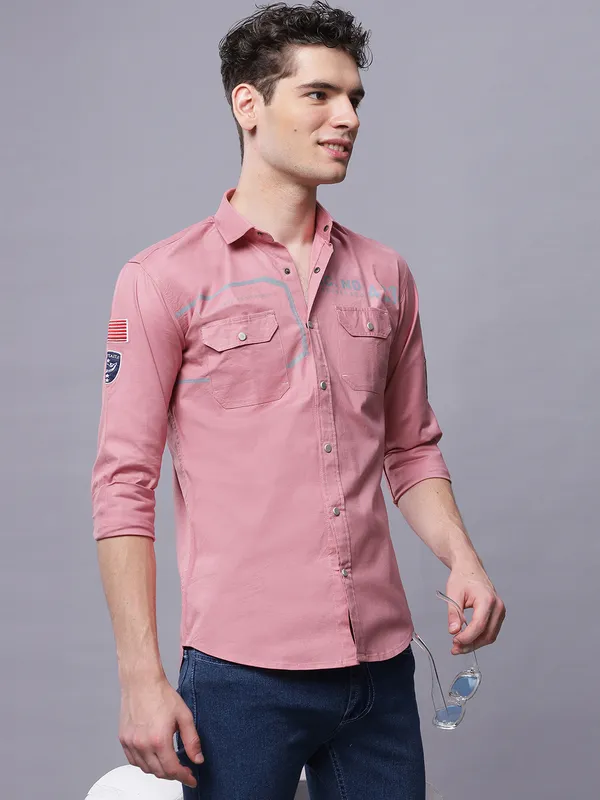 Pink_Slim_Fit_Cotton_Full_Sleeves_Cargo_Shirt_For_Men