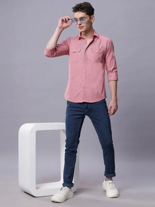 Pink_Slim_Fit_Cotton_Full_Sleeves_Cargo_Shirt_For_Men