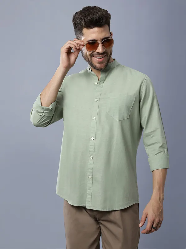 Mens_Solid_Linen_Blend_Mandarin_Collar_Regular_Fit_Full_Sleeves_Shirt