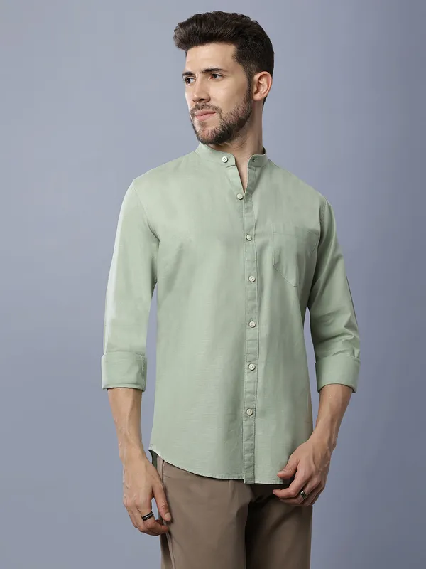 Mens_Solid_Linen_Blend_Mandarin_Collar_Regular_Fit_Full_Sleeves_Shirt