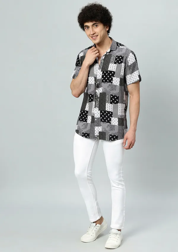 Grey_Rayon_Floral_Regular_Fit_Half_Sleeve_Shirt_For_Men