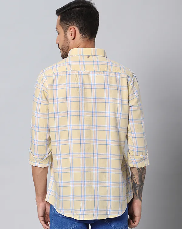 Yellow_Cotton_Checks_Slim_Fit_Full_Sleeve_Shirt_For_Men