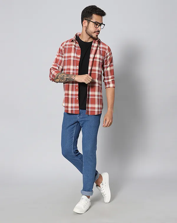 Red_Cotton_Checks_Slim_Fit_Full_Sleeve_Shirt_For_Men
