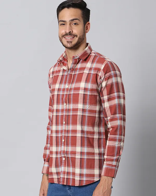Red_Cotton_Checks_Slim_Fit_Full_Sleeve_Shirt_For_Men