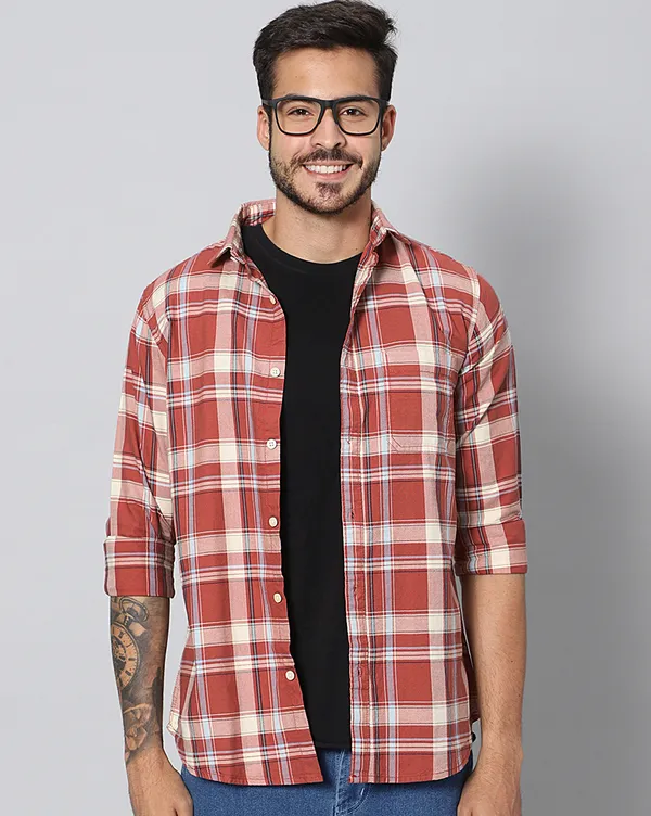 Red_Cotton_Checks_Slim_Fit_Full_Sleeve_Shirt_For_Men