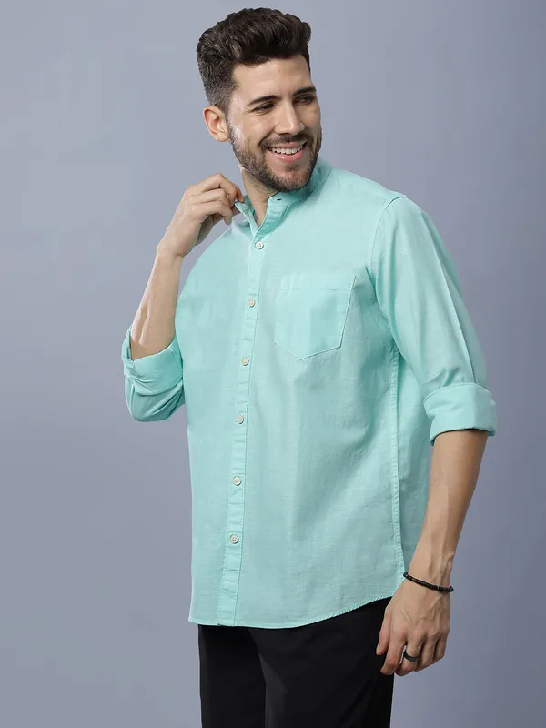 Mens_Solid_Linen_Blend_Mandarin_Collar_Regular_Fit_Full_Sleeves_Shirt