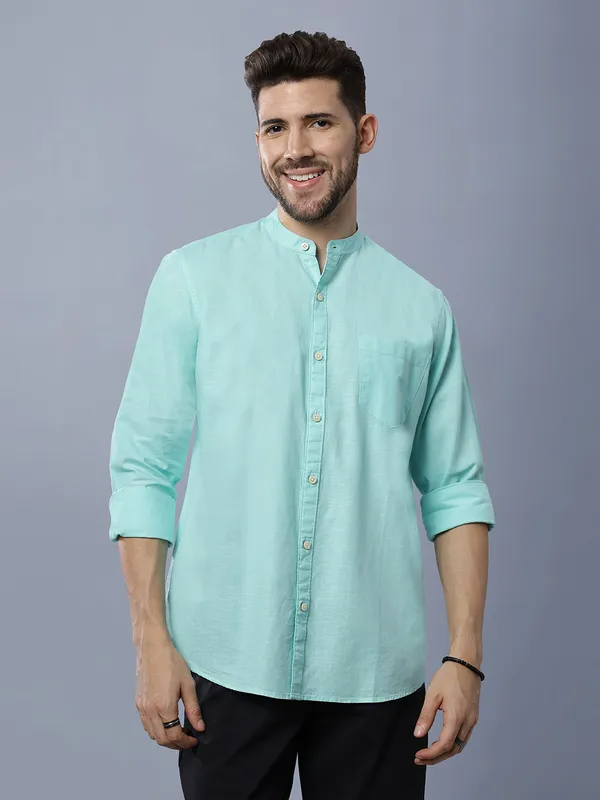 Mens_Solid_Linen_Blend_Mandarin_Collar_Regular_Fit_Full_Sleeves_Shirt