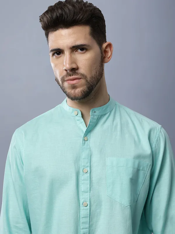 Mens_Solid_Linen_Blend_Mandarin_Collar_Regular_Fit_Full_Sleeves_Shirt