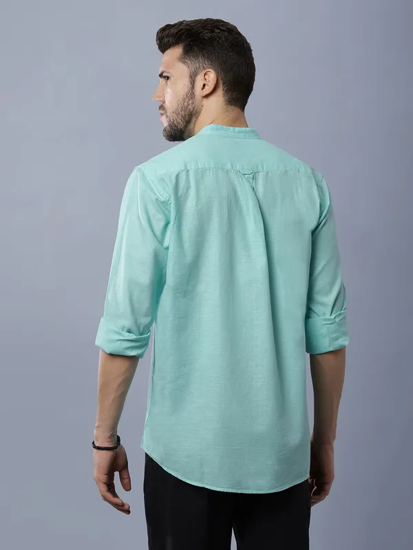 Mens_Solid_Linen_Blend_Mandarin_Collar_Regular_Fit_Full_Sleeves_Shirt