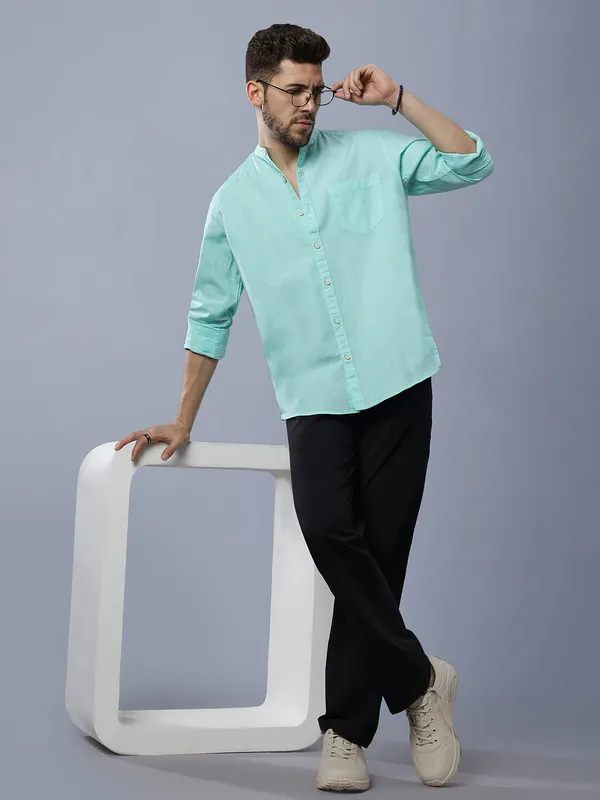 Mens_Solid_Linen_Blend_Mandarin_Collar_Regular_Fit_Full_Sleeves_Shirt