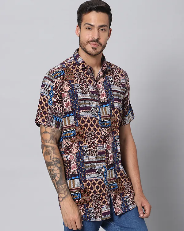 Multicolor_Rayon_Abstract_Slim_Fit_Half_Sleeve_Shirt_For_Men