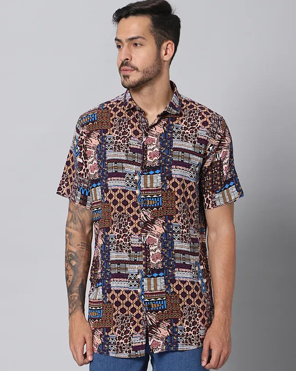 Multicolor_Rayon_Abstract_Slim_Fit_Half_Sleeve_Shirt_For_Men