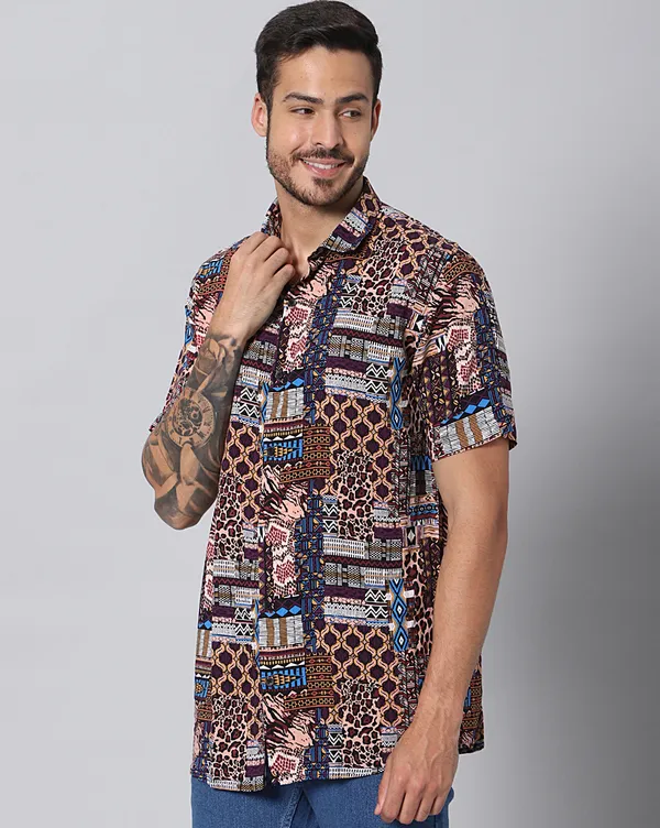 Multicolor_Rayon_Abstract_Slim_Fit_Half_Sleeve_Shirt_For_Men
