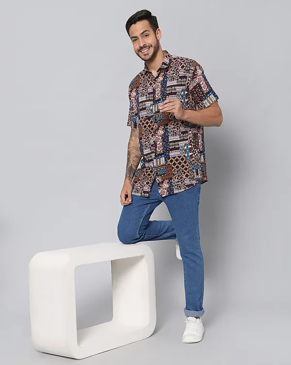 Multicolor_Rayon_Abstract_Slim_Fit_Half_Sleeve_Shirt_For_Men