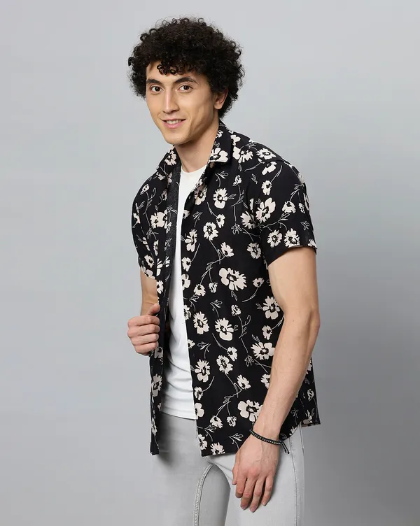 Black_Rayon_Floral_Regular_Fit_Half_Sleeve_Shirt_For_Men