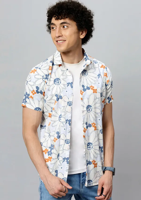 White_Rayon_Floral_Regular_Fit_Half_Sleeve_Shirt_For_Men