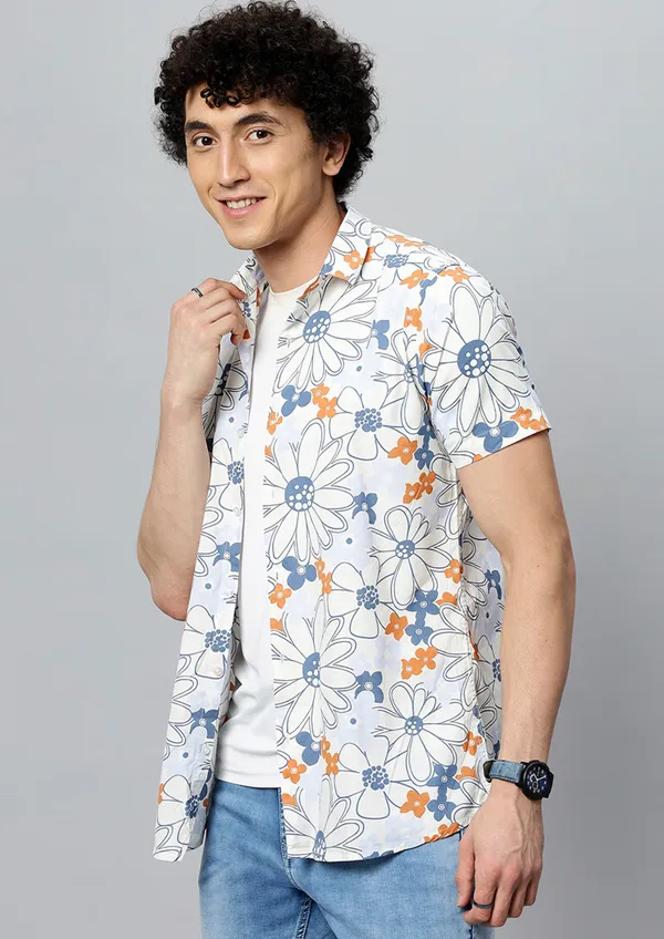 White_Rayon_Floral_Regular_Fit_Half_Sleeve_Shirt_For_Men