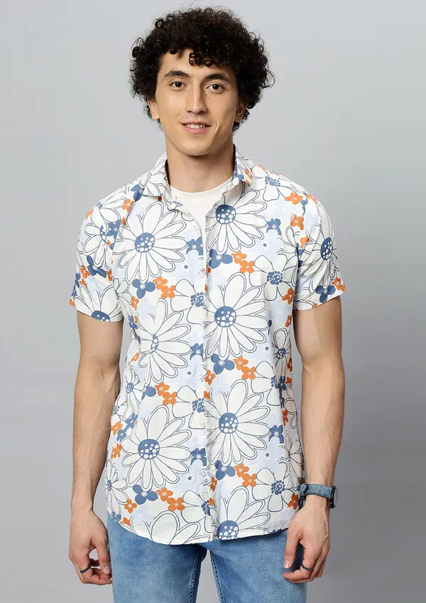 White_Rayon_Floral_Regular_Fit_Half_Sleeve_Shirt_For_Men